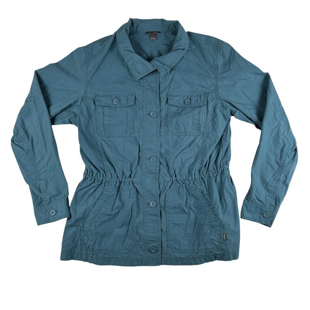 Eddie Bauer Jacket Womens Large Blue Utility Cotton‎ Blend Drawstring Waist